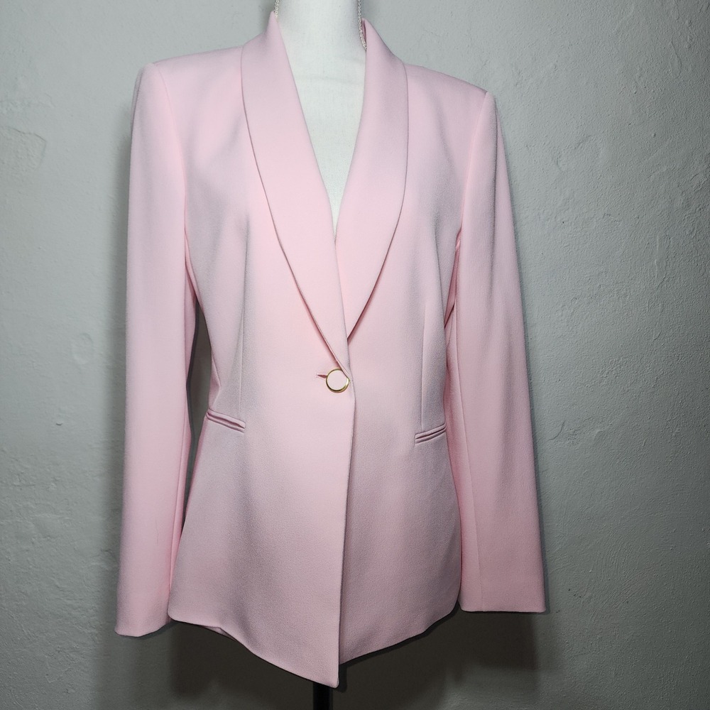 Preston & York Blazer 10 Pink Spandex Shawl Collar Single Button Career